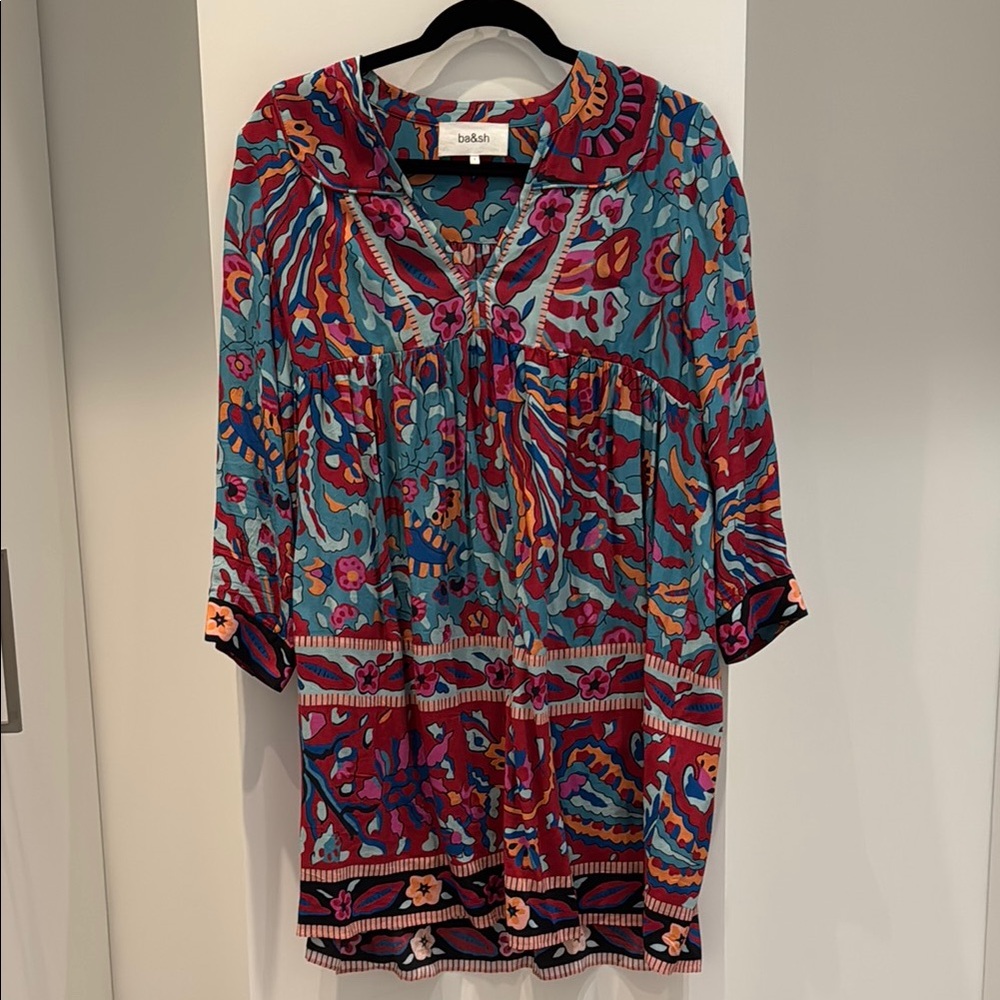 ba&sh Red and Blue Graphic Tie Front Tunic